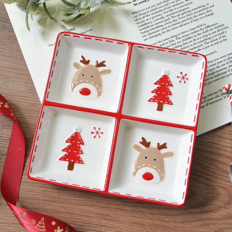 Christmas Day Style Ceramic Dinner Plate Snowman Bells Separator Plate Santa Claus Small Bowl Mug Christmas Ornaments Gifts