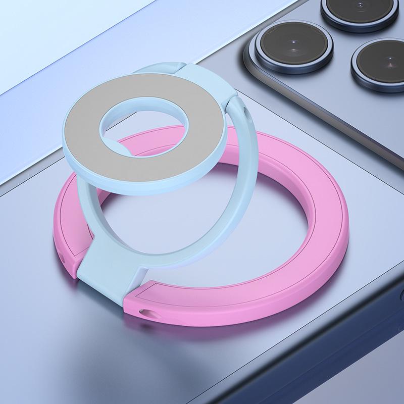 

New Color Block Magnetic Phone Holder: Strong Three-Fold, Double Ring Finger Buckle for Versatile Use Three-Fold рожевий/синій