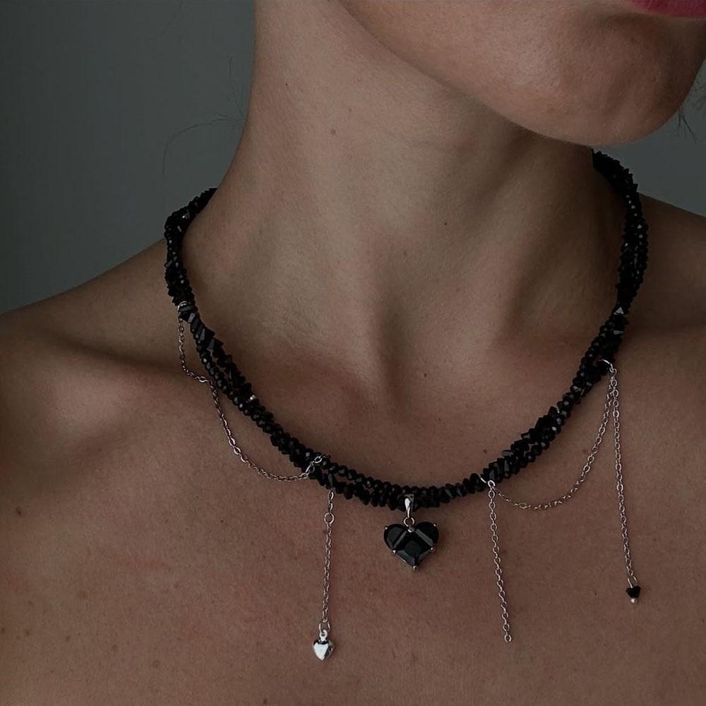 New Irregular Choker Vintage Zircon Heart Pendant Necklace For Women Female Pink & white Stone Chain Valentine's Gift N0548