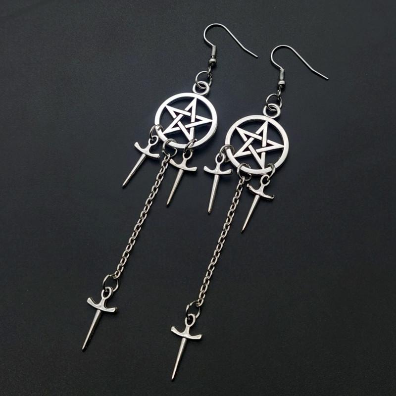 Pentagram Sword, Dagger Earrings, Gothic Dark Supernatural Power, Earrings Individually Packaged Retro