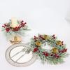 Artificial Christmas Candle Rings Christmas Table Decoration with Red Berry Candle Holder Rings Small Plastic Xmas Candle Wreath