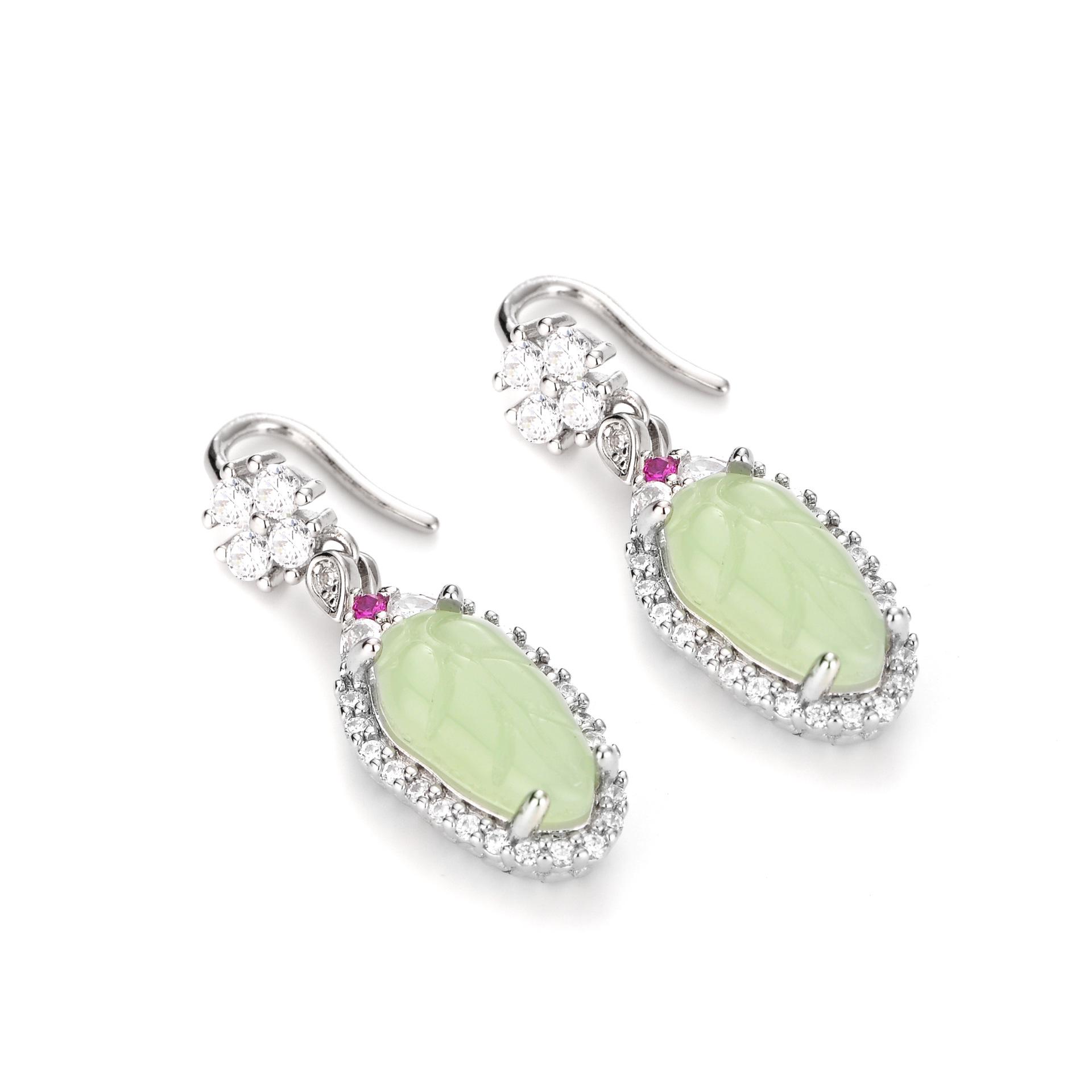 Ретро китайские серьги-подвески с нефритом Хэтянь - Роскошный дворцовый стиль для женщин