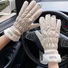 1 Pair Women Fall Winter Gloves Thick Plush Lined Waterproof Windproof Five Fingers Gloves