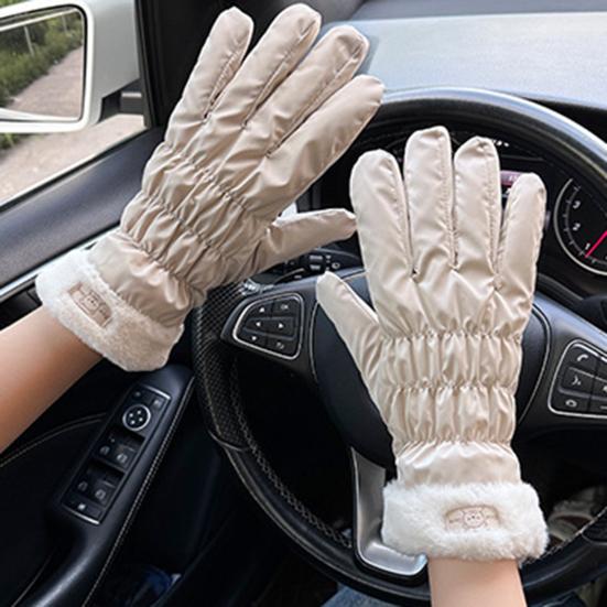 1 Pair Women Fall Winter Gloves Thick Plush Lined Waterproof Windproof Five Fingers Gloves