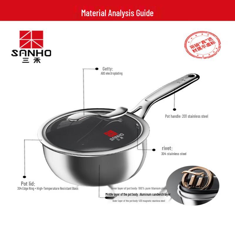 Sanhe 0-Coating Pure Titanium Milk Pot