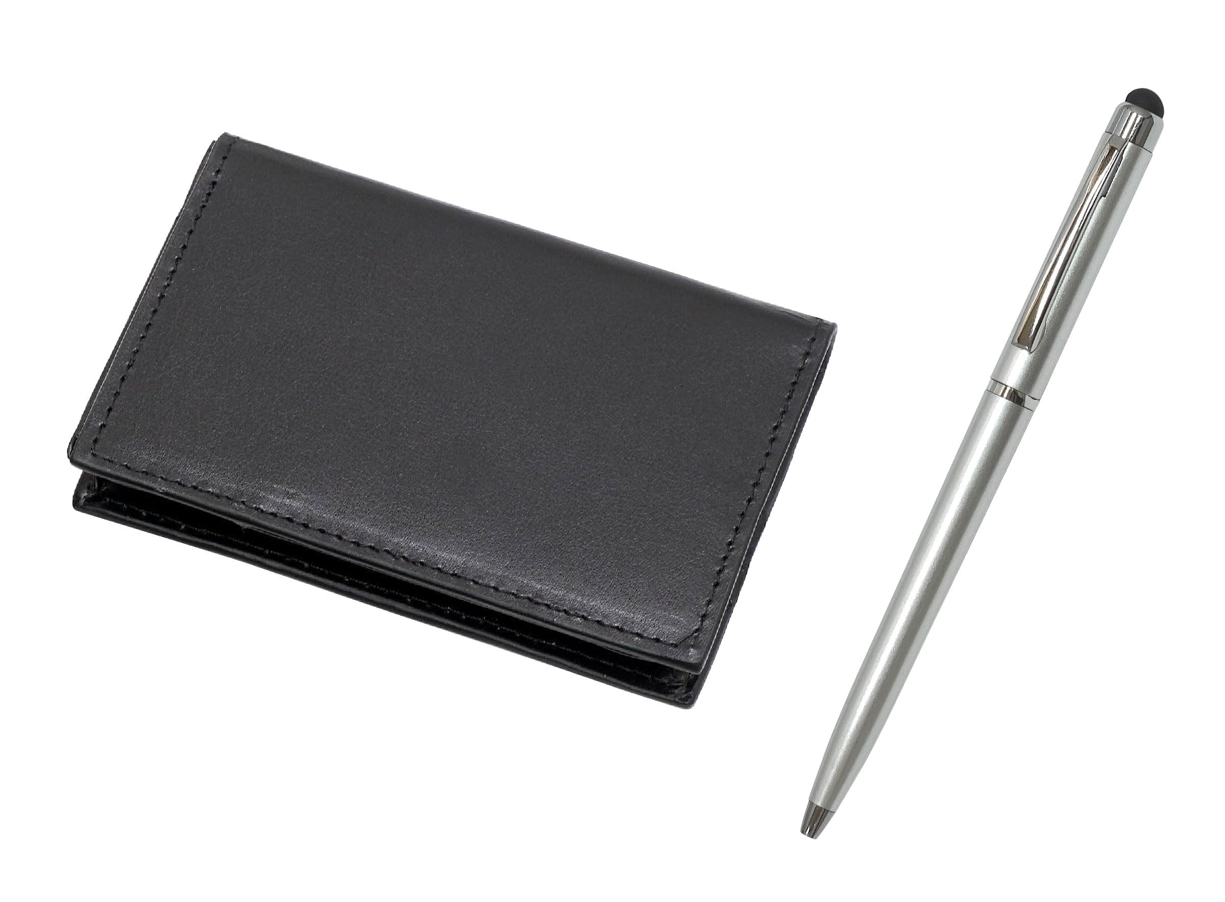 

Recycled Cowhide Business Card Holder with Smartphone Touch and Slim Rotating Ballpoint Pen Set 4-Pocket (T23-LS030B-TP02)