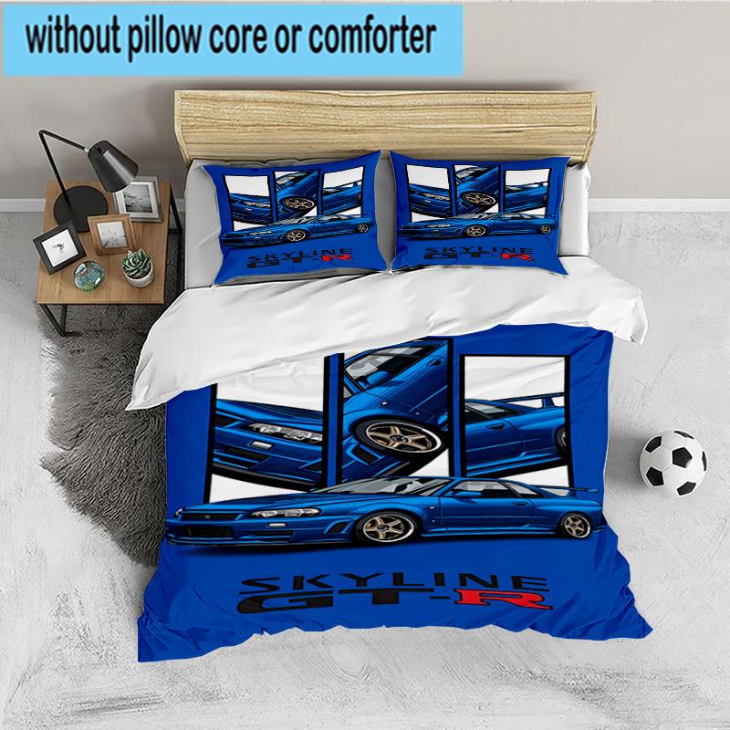 Set Biancheria da Letto 3 Pezzi Skyline Blue Racing Spirit Speed Style, per 1 Copripiumino e 2 Federe Perfetto come Regalo per Fan, Ideale per Camera da Letto, Dormitorio