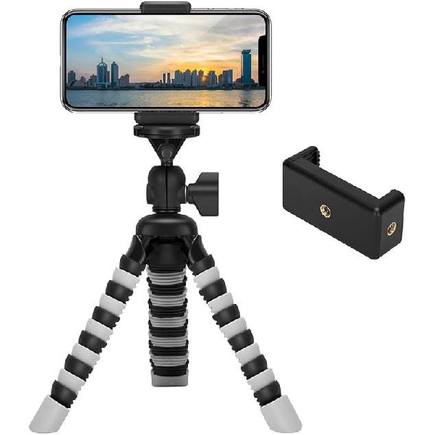 Mini Cell Phone Flexible Tripod Holder, ZTON Adjustable Mobile Phone Mount, Universal Octopus Stand for iPhone, Samsung, Camera (S-Black)