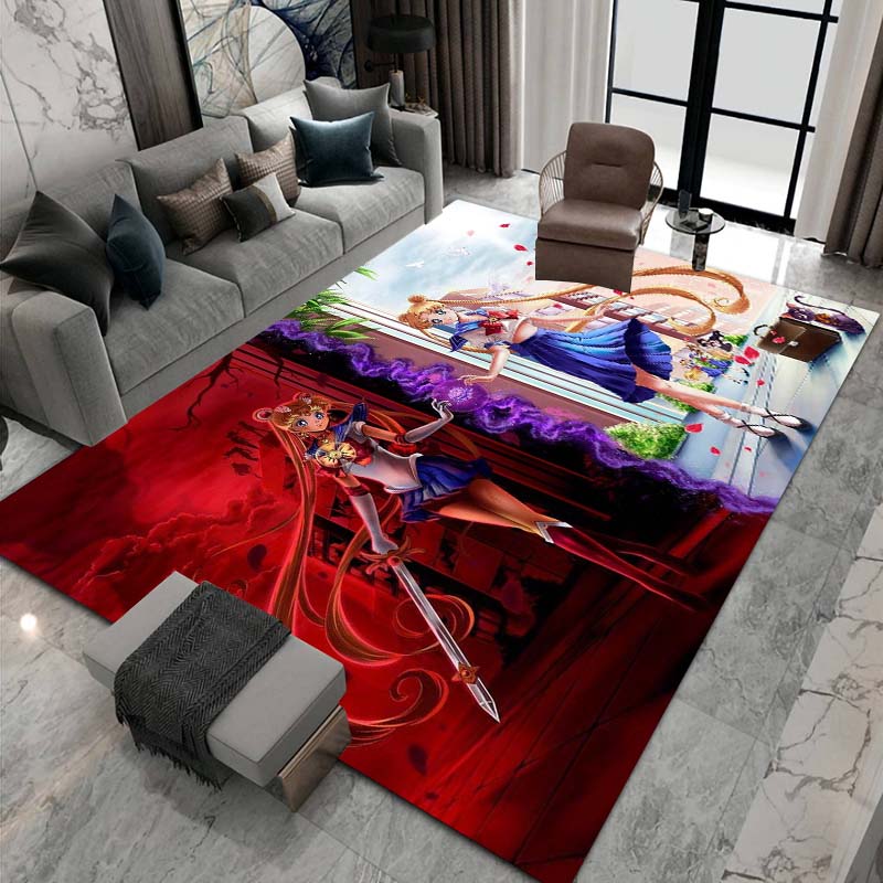 3D printed Sailor Moon pattern rug, large-area non-slip washable rug,, suitable for bedroom home décor.22