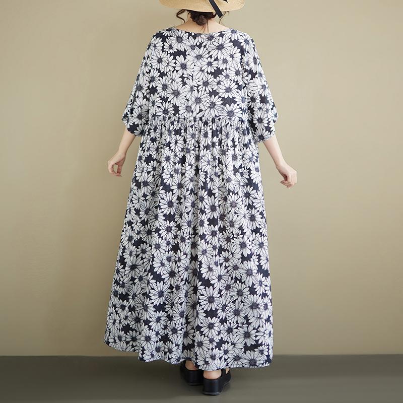 DIMANAF Nuovo Estate 2026 Spiaggia Donna Taglie Forti Signora Abito Lungo Vestito da Sole Ampio Oversize Maxi Stampa Floreale Cotone