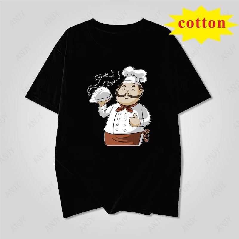 Fun Food Style Chef Printed Tshirt Simple Cartoon Style Summer Casual And Comfortable Short Sleeved Top