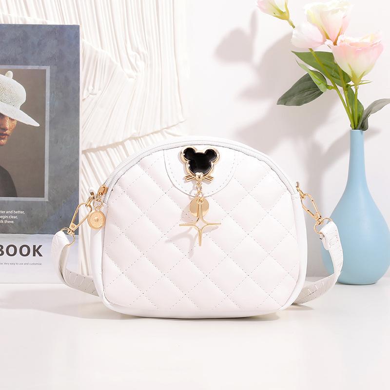 Embroidered Rhombus Pearl Pendant Single Shoulder Crossbody Small Round Bag Texture Niche Design Women's Bag