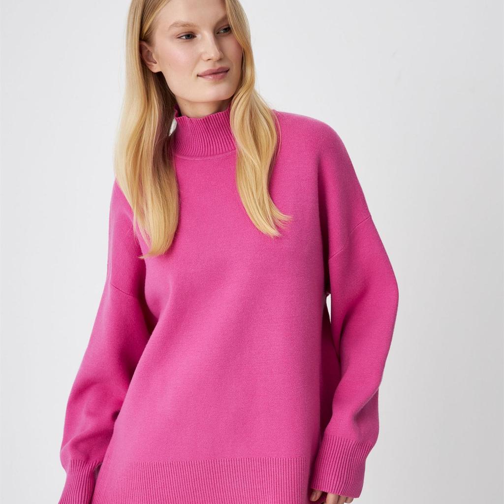 Women Autumn Winter Long Sleeve Half High Collar Solid Color Sweater Set Loose Fit Casual Two Piece Suits