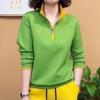 Spring Fashion Half-Zip Embroidered Slimming Color Block Long Sleeve Top for Moms
