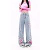 Women's Blue Baggy Butterfly Jeans Vintage Cowboy Pants Harajuku Denim Trousers Aesthetic Y2k Oversize Trashy 2000s Clothes 2024