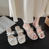 High heels women's outer wear 2025 summer new versatile niche French fashion bow thick heel slippers women's sandals