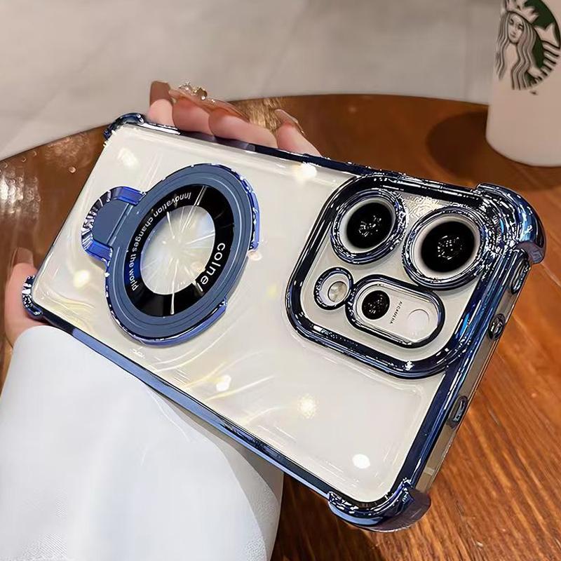Transparent Shockproof Magnetic Bracket Phone Case For OPPO Reno 14 13 12 11 Reno14 Reno13 F Pro 13F 14F 12F 11F Silicone Cover