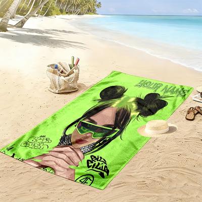 Custom Name Billie Eilish Print Beach Towel, Large Soft Quick Dry Towel for Beach Camping Swimming -HE184