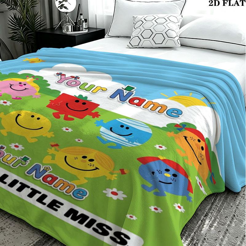 1PC Mr. Men Little Miss Custom Name Patterned Flannel Blanket Suitable For All Seasons for Home Decor Warmth and Comfort Gifts Holiday Present