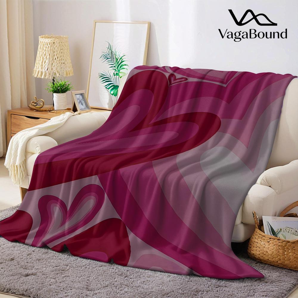 Burgundy Heart Waves Flannel Blanket Warm Soft Halloween Christmas Couch Warm Cozy Decorative Decor Gift for All Season