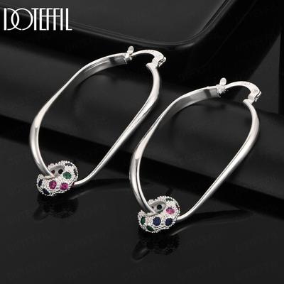 925 Sterling Silver Elegant Engagement Color Noble Beautiful Perforated Earrings Fashionable Wedding Jewelry