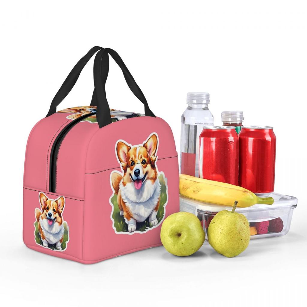 Corgi Watercolor Insulated Lunch Bag for Women Kids Portable Food Boxes Thermal Lunch Box Tote