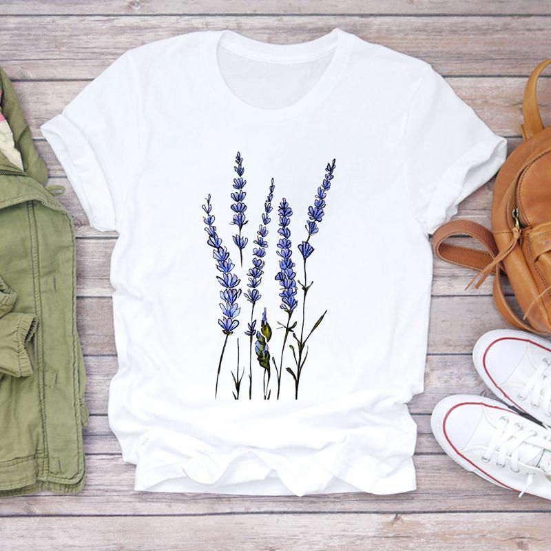 Summer Round Neck Floral Print Top Fashionable Casual Short Sleeved Women's Pure Cotton T-shirts