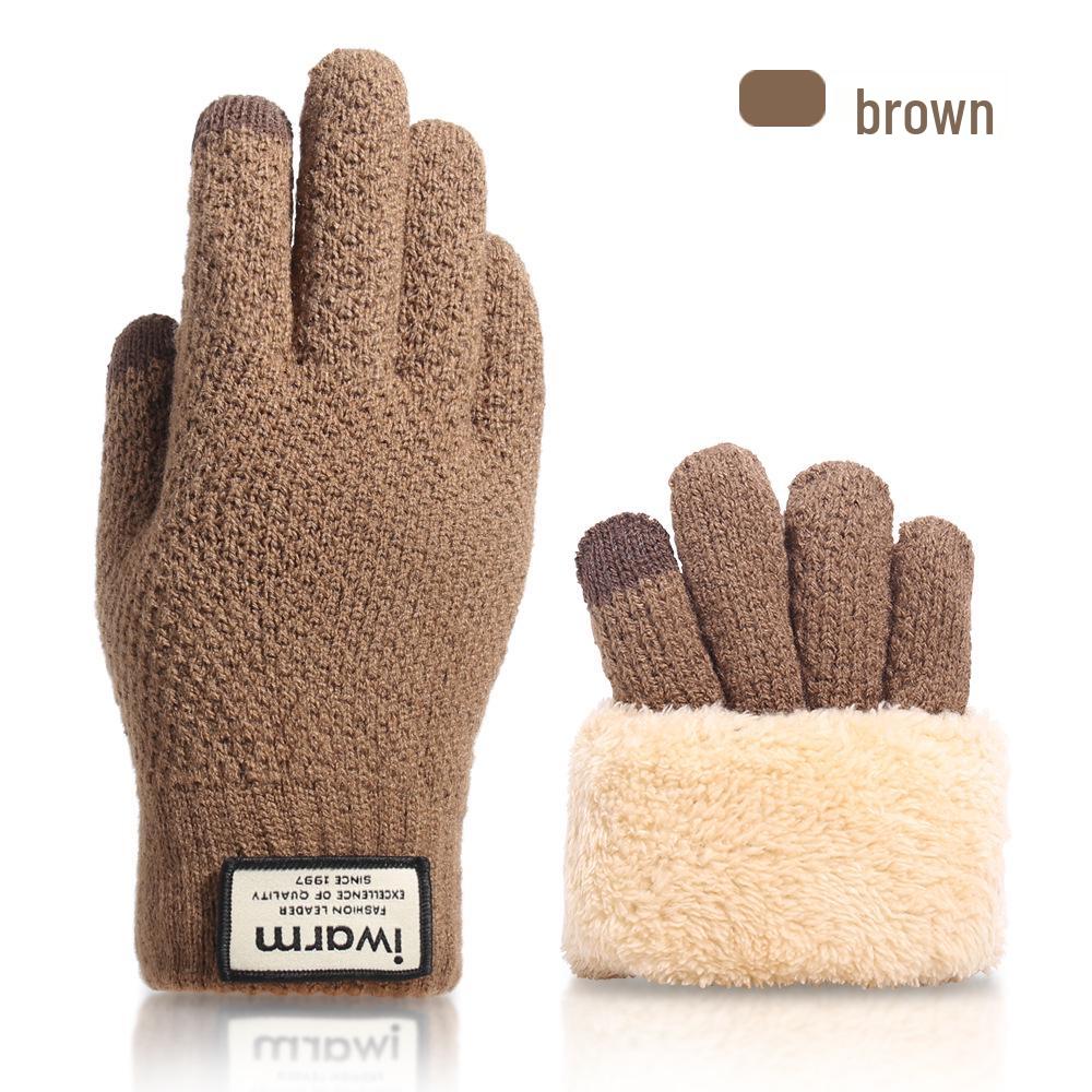 Men's Winter Touchscreen Wool Knit Gloves - Thickened Velvet Lining for Outdoor Cold Protection