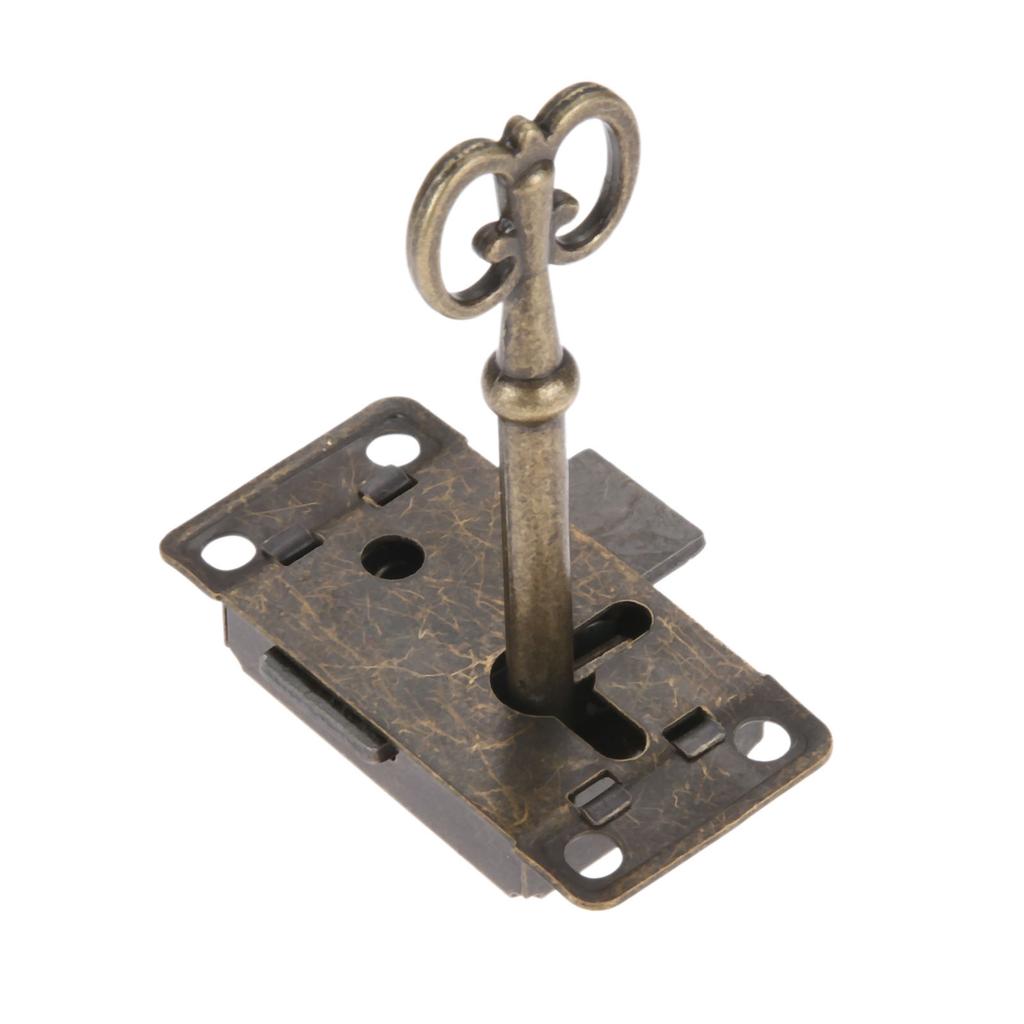 DRELD Antique Iron Door Lock Drawer Jewelry Wood Box Cabinet Wardrobe Cupboard Door Lock + Key Furniture Hardware Silver/Black