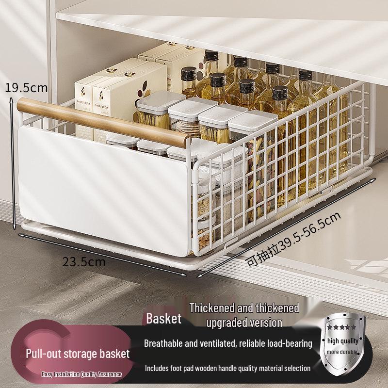 Foldable Kitchen Under-Sink Pull-Out Storage Rack for Seasoning and Tableware