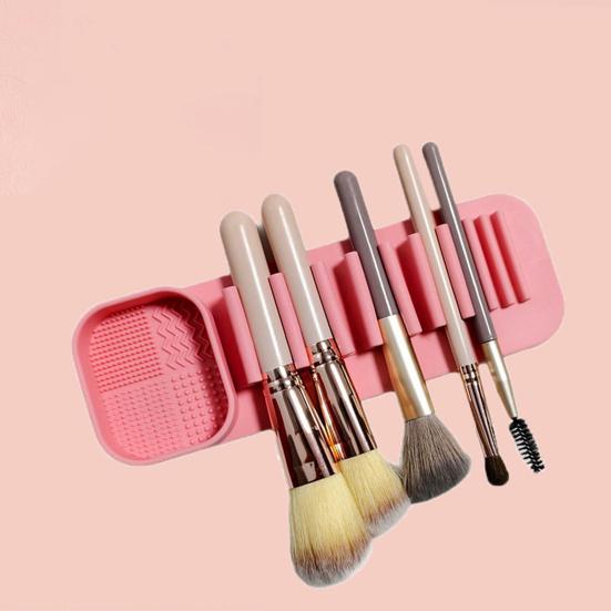Silicone Makeup Brush Holder Wash Dry 2-in-1 Suction Cup Design Compact Size Waterproof Makeup Brush Stand