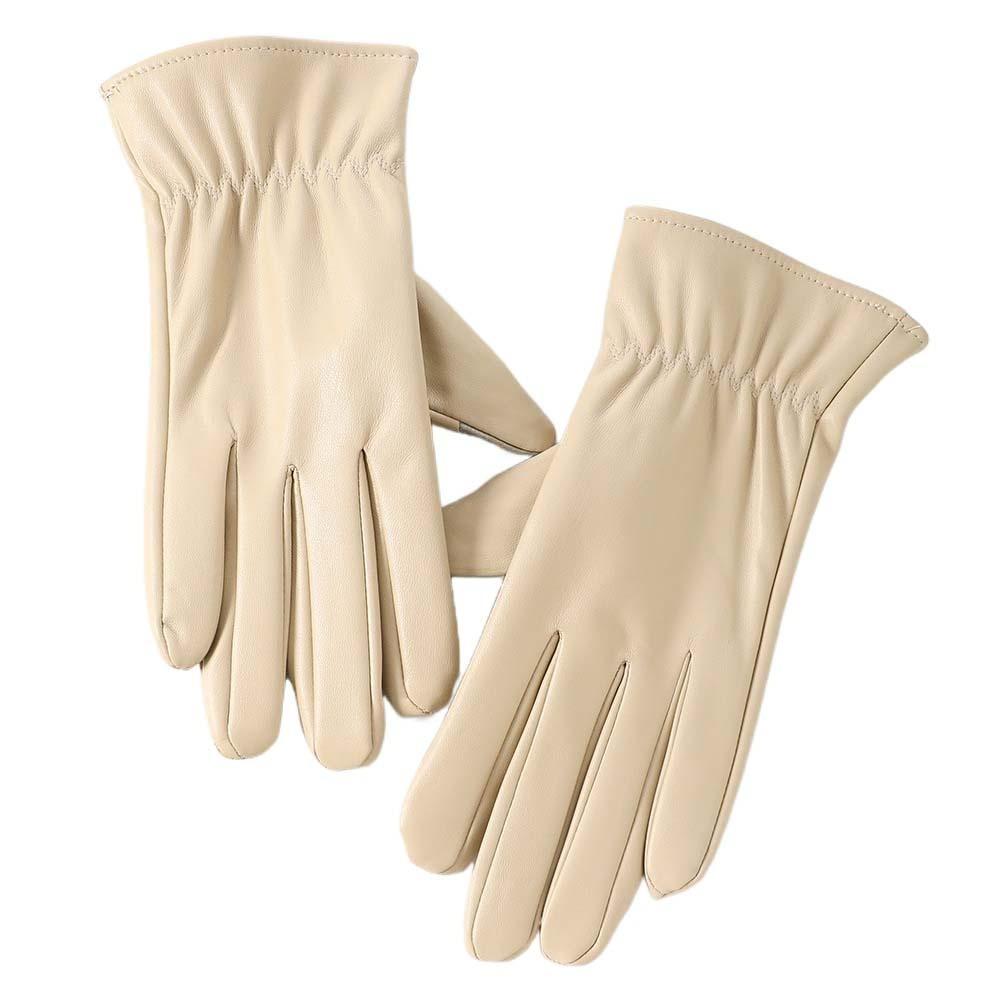 Soft Black Thickened Gloves  Beige Finger Mittens PU Anti-cold Gloves  Outdoor Sport