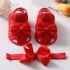 Summer Baby Girl Bowknot Hollow Sandals Toddler Soft Sole Walking Shoes Headband Set