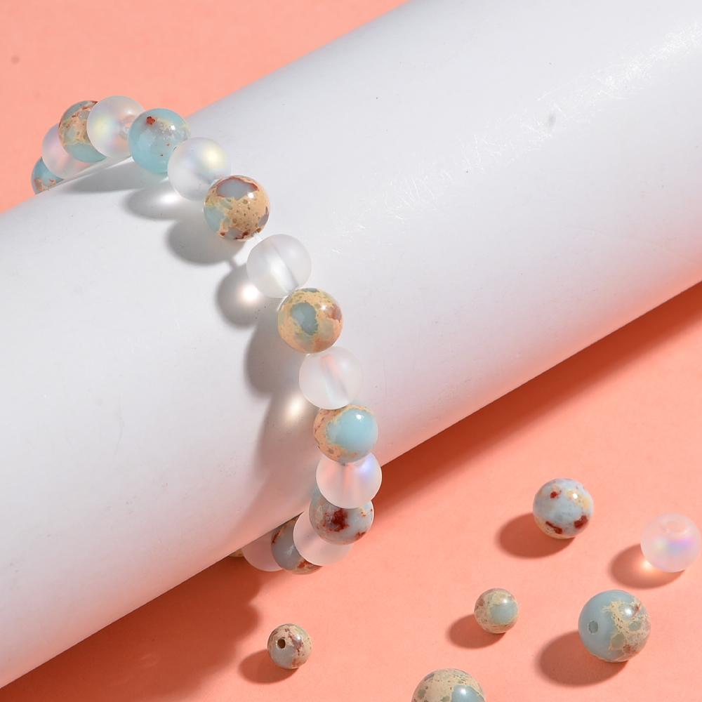 1 Piece Aura Quartz and Ocean Sediment Beaded Bracelet - Unisex - Homeopathic Crystal Zircon - Brings Abundance - Prosperity