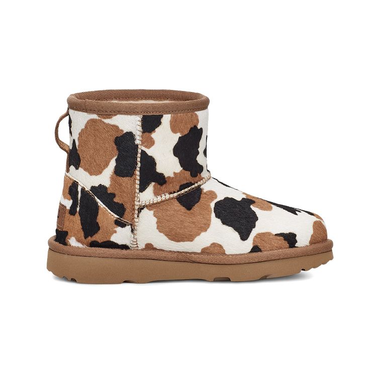 UGG Klasyczne Mini Okrągły Nosek Gruba Podeszwa Pluszowe Ciepłe Krótkie Śniegowce Wzór Krowi Dziecięce buty 1123619K-CHE