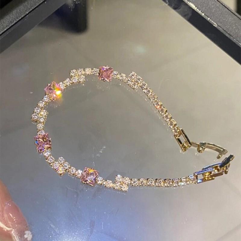 Pulsera coreana ajustable de flor de rombo de circón - Joyería elegante y versátil para mujer