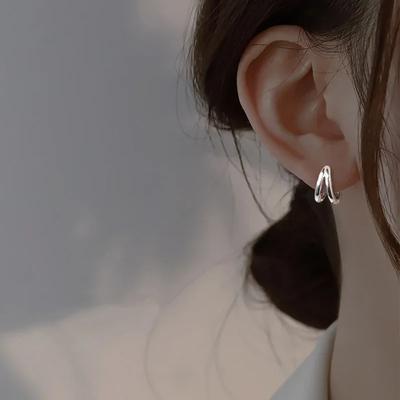 925 Silver Double Hoop Earrings for Women Minimalist Geometric Jewelry Fine Accessories