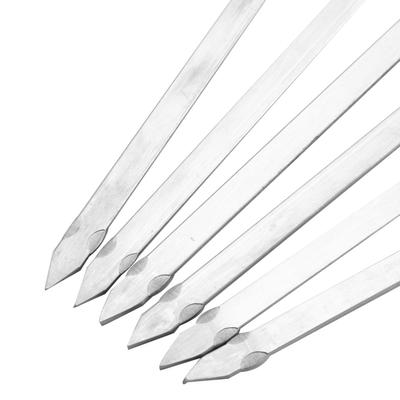 6PCS   BBQ Barbecue Sliding Grilling Cooking Stainless Steel Kebab Flat Skewers