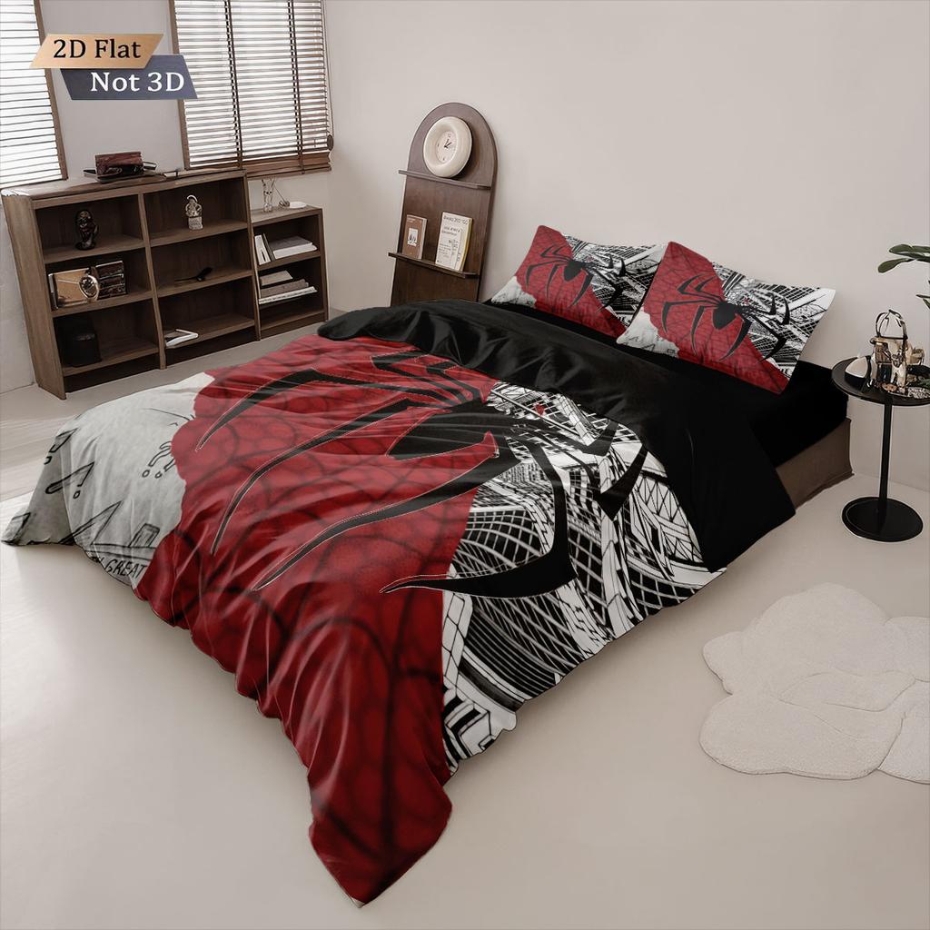 3pcs Black Spider Contrasting Printed Duvet Set Multi Size Bedroom And Dormitory Bedding Decoration Machine Washable