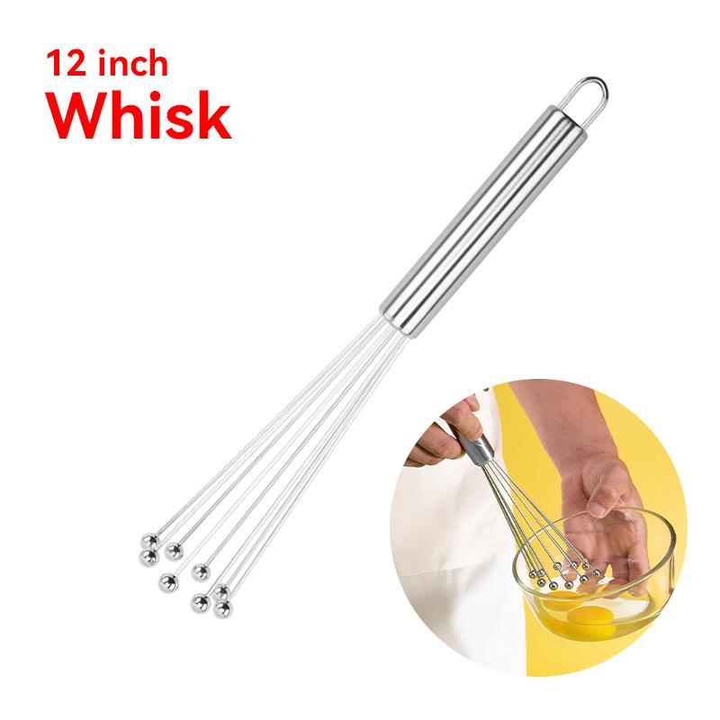 1Pcs Stainless Steel Ball Whisk Wire Egg Whisk Kitchen Whisks for Cooking Blending Whisking Beating Egg Mixer Baking Tool