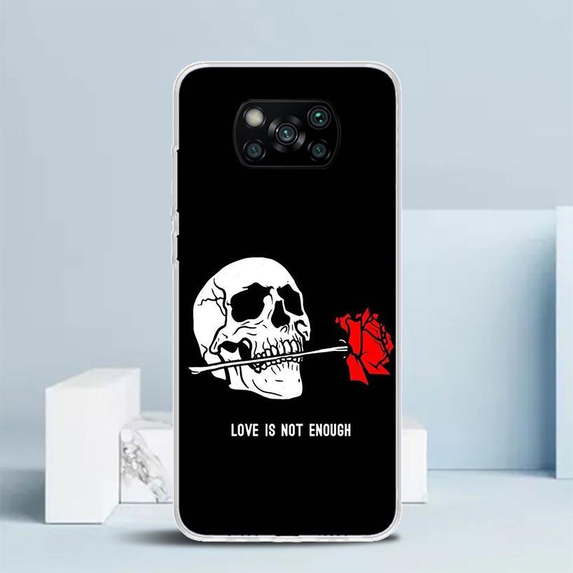 Human Skeleton Red Rose Phone Case For Xiaomi Poco F7 Ultra X5 X6 X7 Pro M7 Redmi 15C 15 13C 13 12C 12 10C 10 10A 9 9C 9A 9T Cov