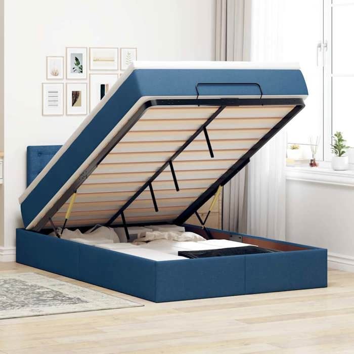 Maison Exclusive - Lit ottoman avec matelas et LED Bleu 120x200 cm Tissu