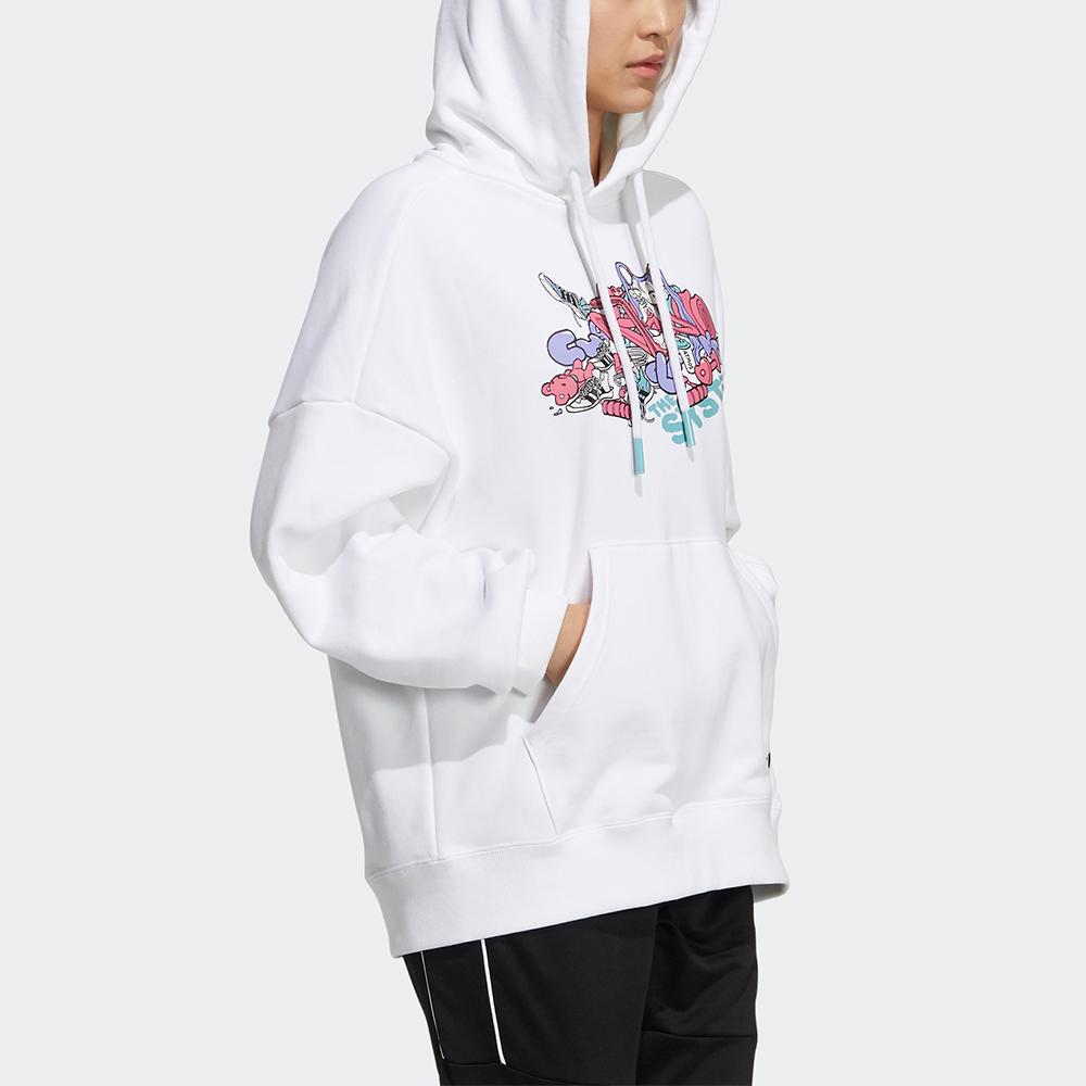 Adidas X Atmos Pink Atmos Collaboration Allover Graphic Print Hoodie Soft Fleece Lined Casual Long Sleeve Hoodies Women White GT0091