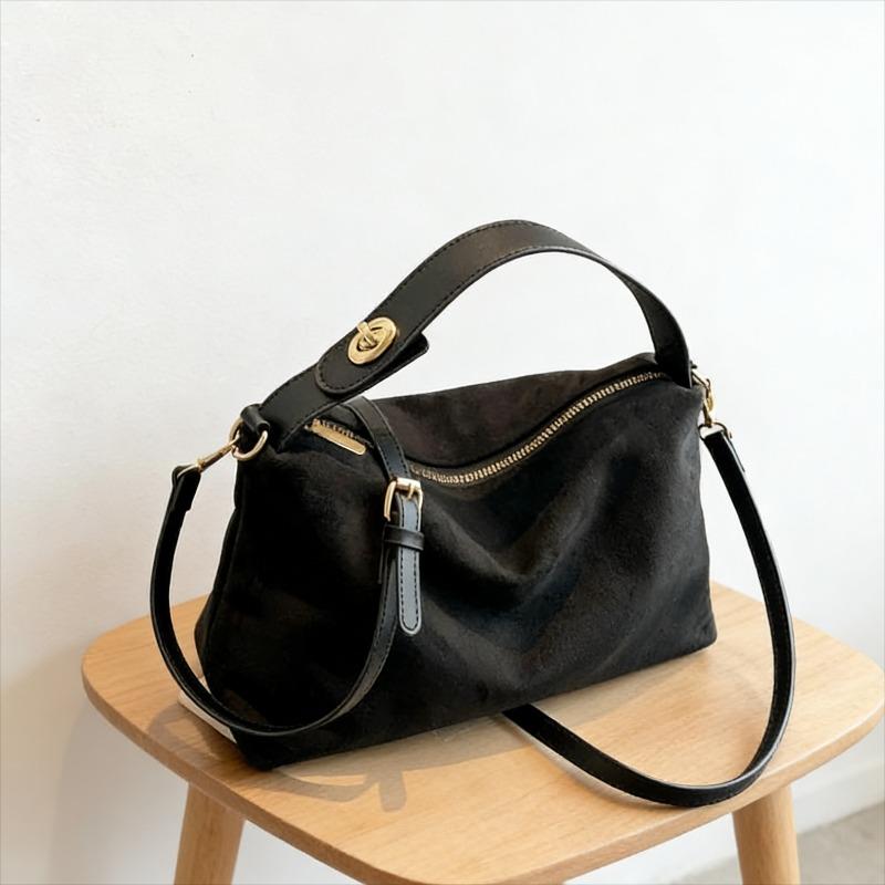 Faux Suede Solid Color Zipper Shoulder Bag 2026 Winter Exquisite Simple Casual Bags Durable for Daily Commuting Women's Handbags