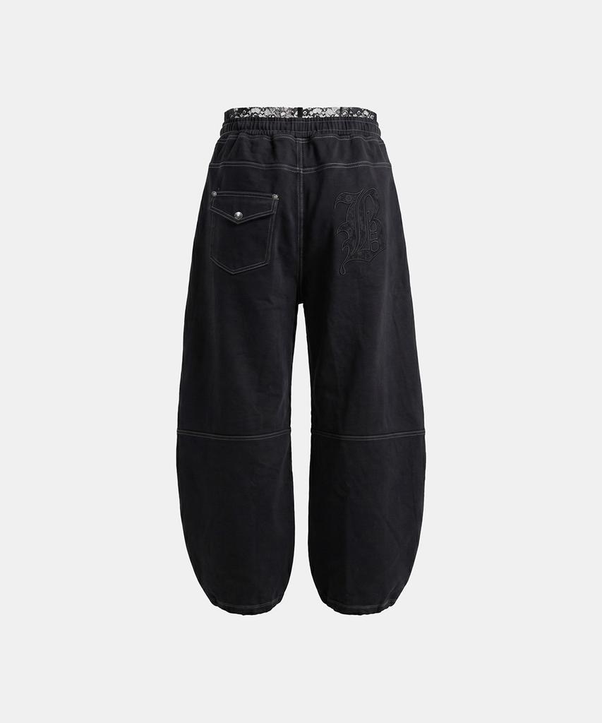 BADBLOOD Lace Layered Distressed Joggers - Black