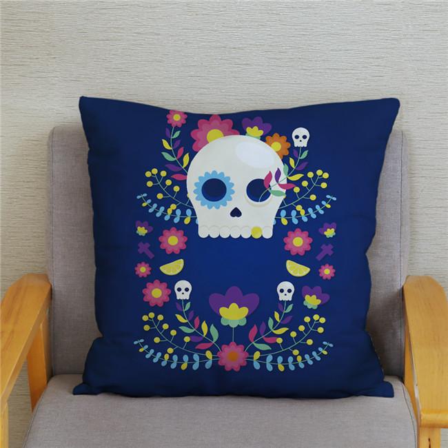 Mexican Day of The Dead Pillowcase Bedroom Living Room Sofa Home Decoration  Cartoon Flower Skull Print Cushion Cover