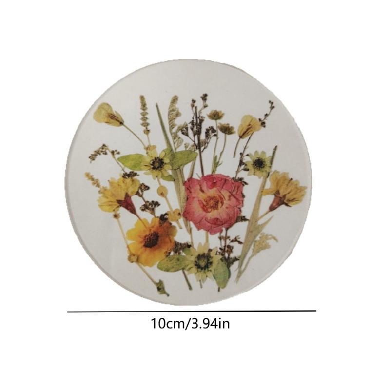 1/4Pcs 2D round Colorful Floral Printed Coasters Transparent Artistic Table Decor for Wedding Birthday Mother's Day Gifts