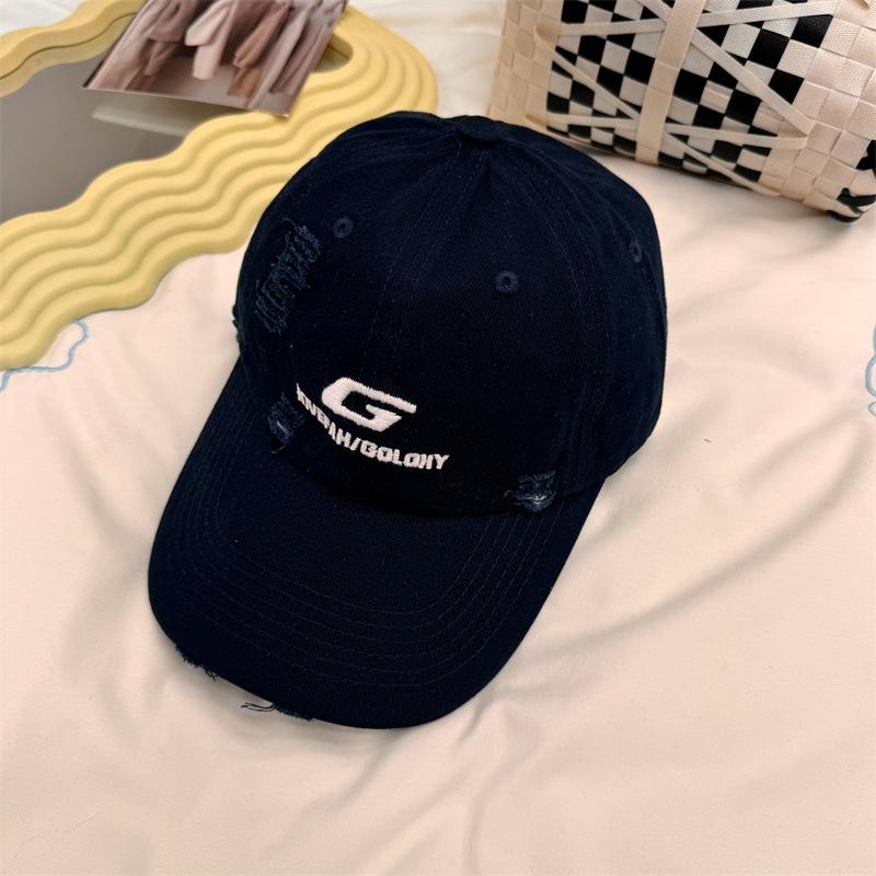 Hole baseball cap tide brand summer new men's and women's street G letter yellow cap showing face small embroidery tide