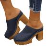 Women's Plus Size Suede High Heel Slippers Summer European American Style Carved Hollow Closed Toe Thick Block Heel