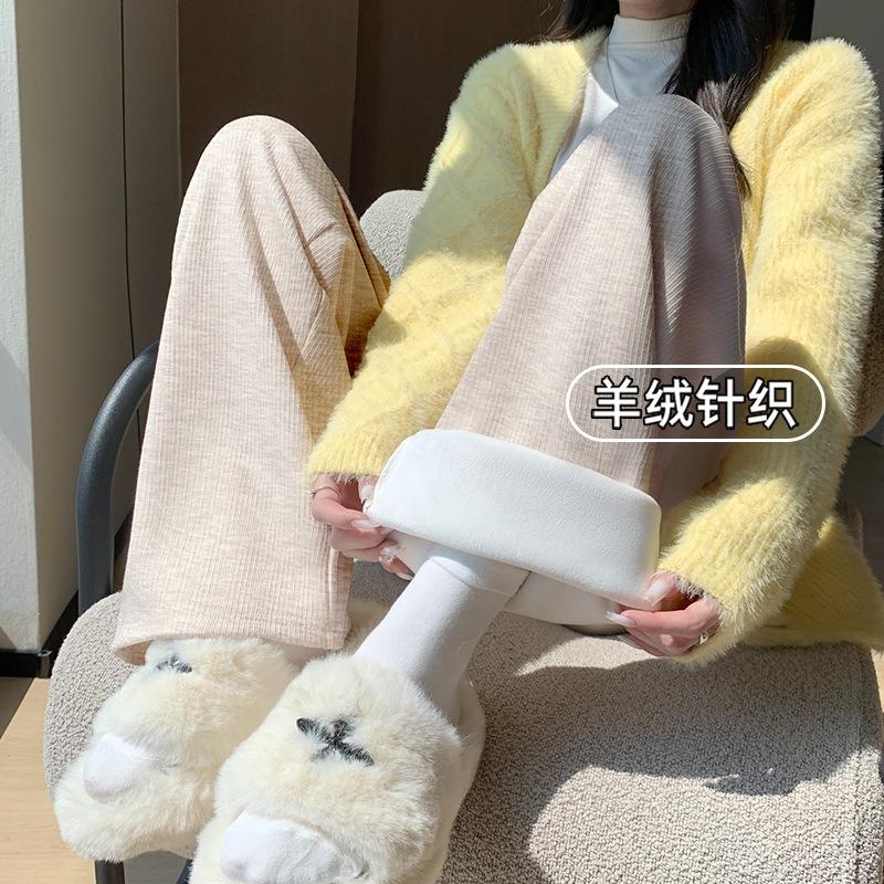 Imitation Cashmere Wide-leg Pants Women's New Autumn and Winter Small Drape Glutinous Rice Pants Casual Straight Fleece Pants